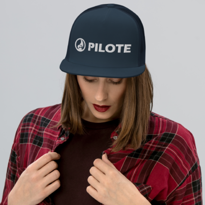 Navy Blue Trucker Cap with White Logo - Image 2