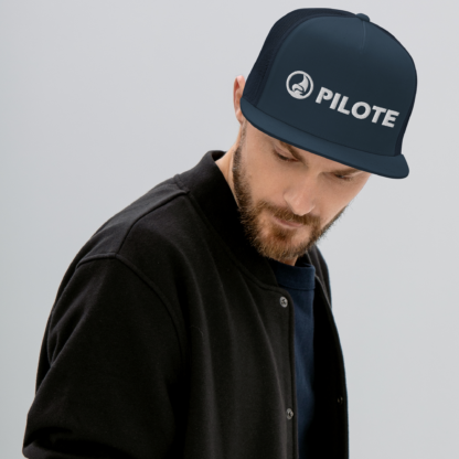 Navy Blue Trucker Cap with White Logo - Image 4