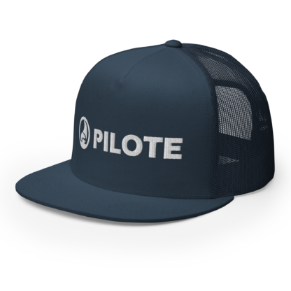 Navy Blue Trucker Cap with White Logo - Image 3
